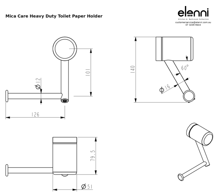 Elenni specification sheet - Mica Care Heavy Duty Toilet Paper Holder