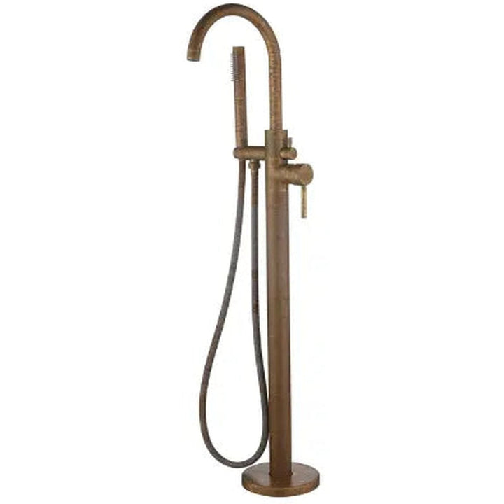 Mica Freestanding Bath Mixer with Hand Shower - Living Brass