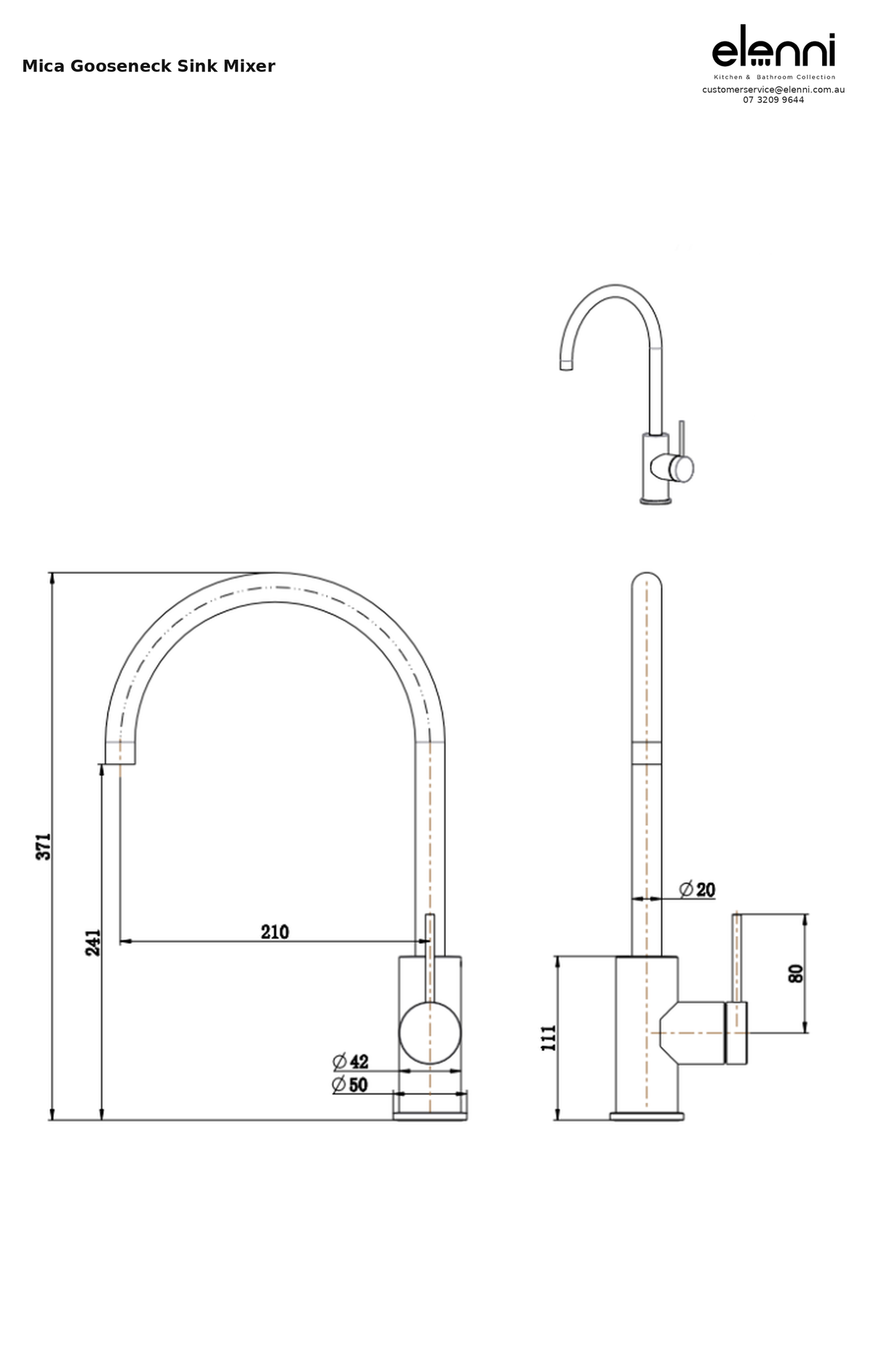 Elenni specification sheet — Mica Gooseneck Sink Mixer