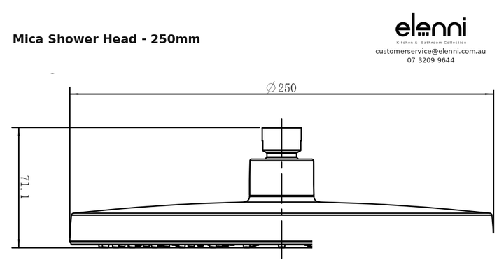 Mica Shower Head - 250mm - Elenni specification drawing