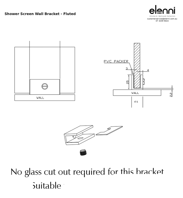Elenni specification sheet — Shower Screen Wall Bracket - Fluted