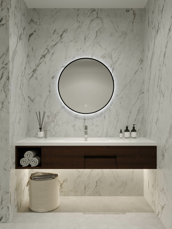 Framed S Series Round LED Mirror Manhattan Black product view 2
