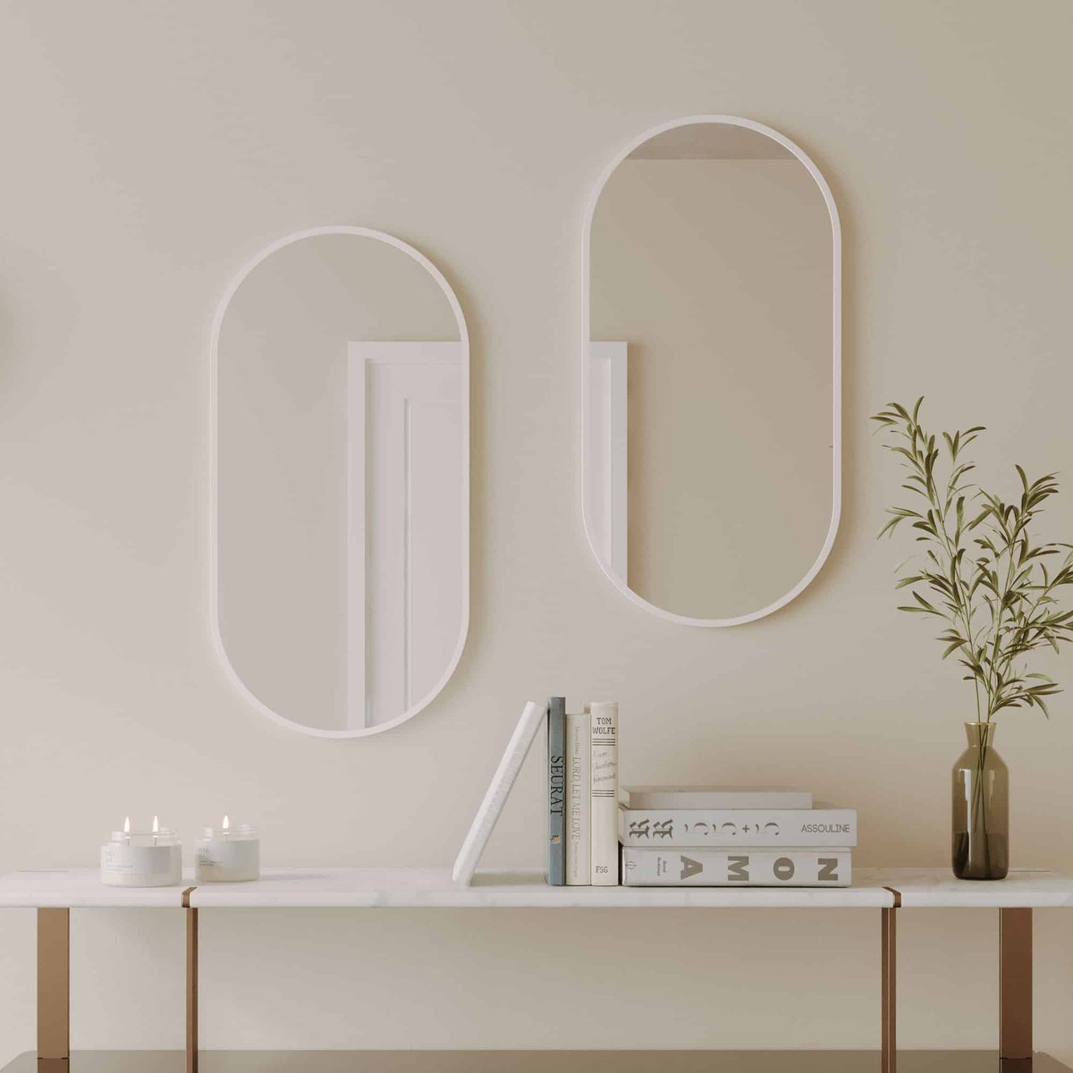 Modern Oblong Mirror with Portable Magnifier Milano White product view 2