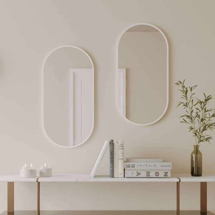 Modern Oblong Mirror with Portable Magnifier Milano White product view 2