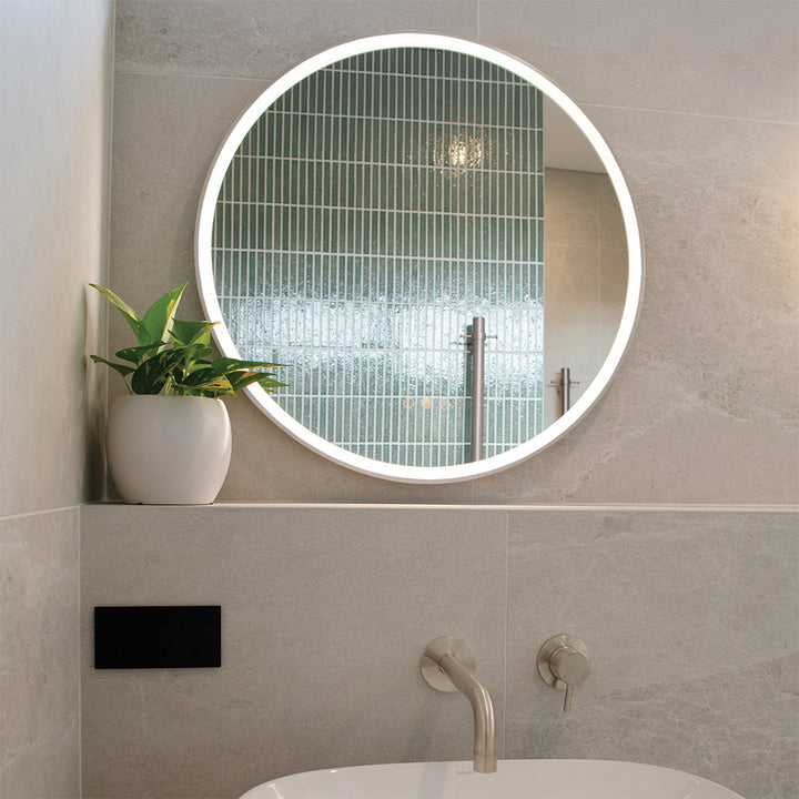AURA Olëk Round LED Mirror - Brushed Nickel - lit