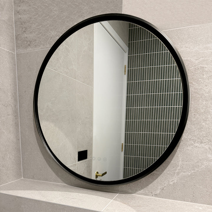 AURA Olek Round LED Mirror - Matte Black - light off