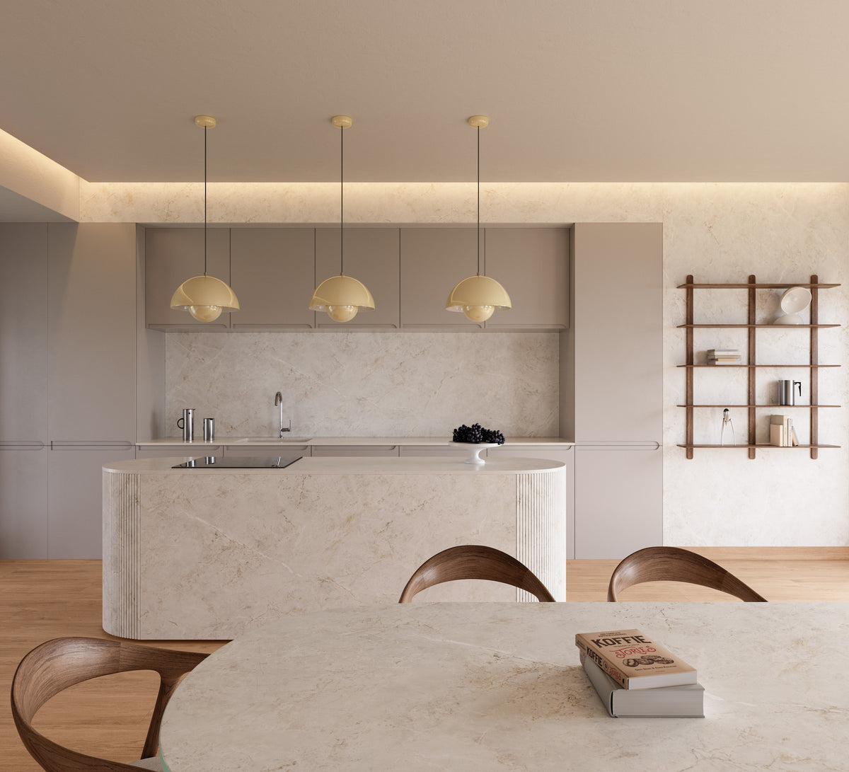 Dekton Evok in a kitchen, wide view (second photo)