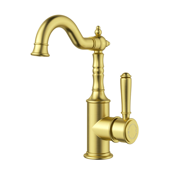 Clasico Tall Basin Mixer Hook Spout - Brushed Gold