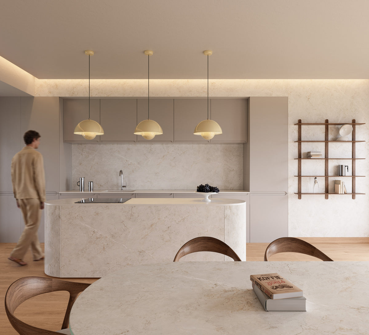 Dekton Evok in a kitchen, wide view (first photo)