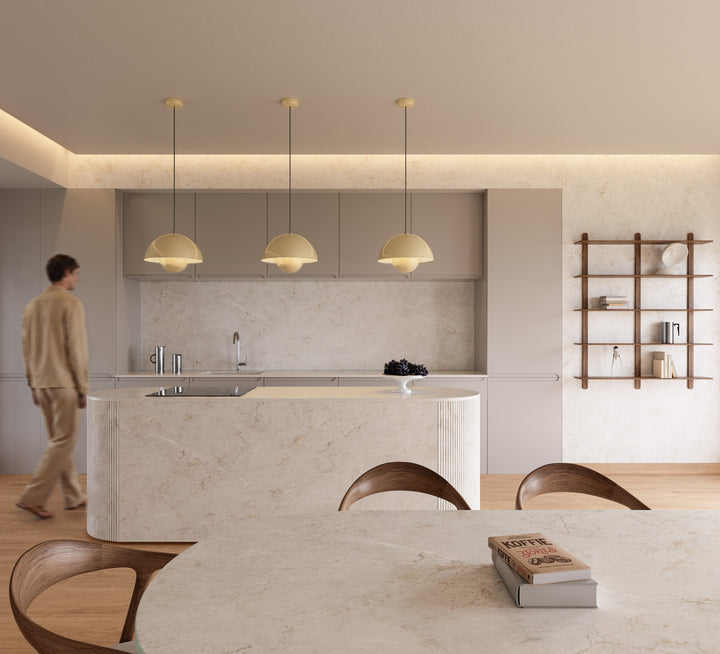 Dekton Evok in a kitchen, wide view (first photo)