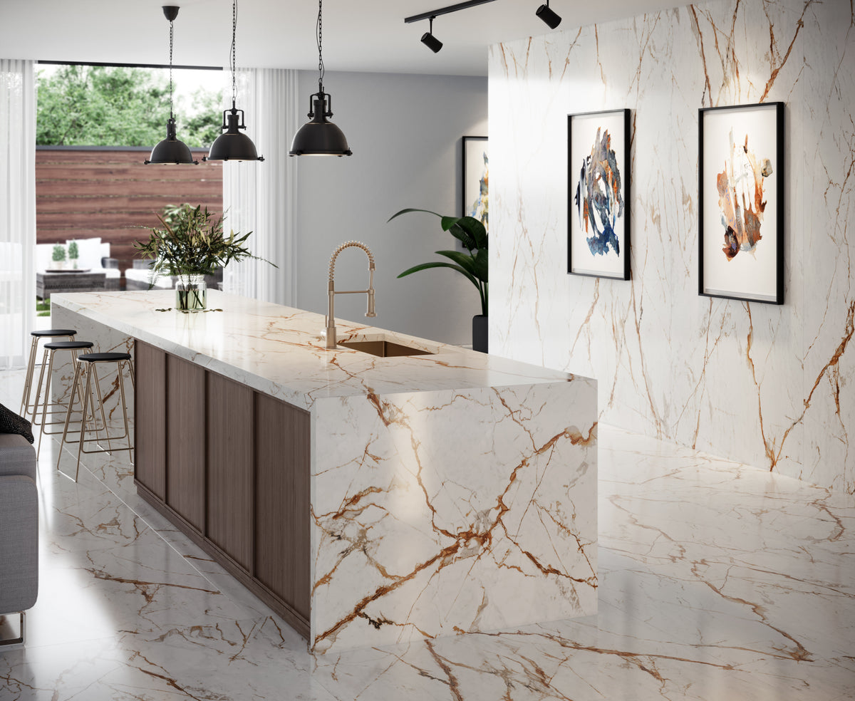 Dekton Reverie in a kitchen with Dekton Awake