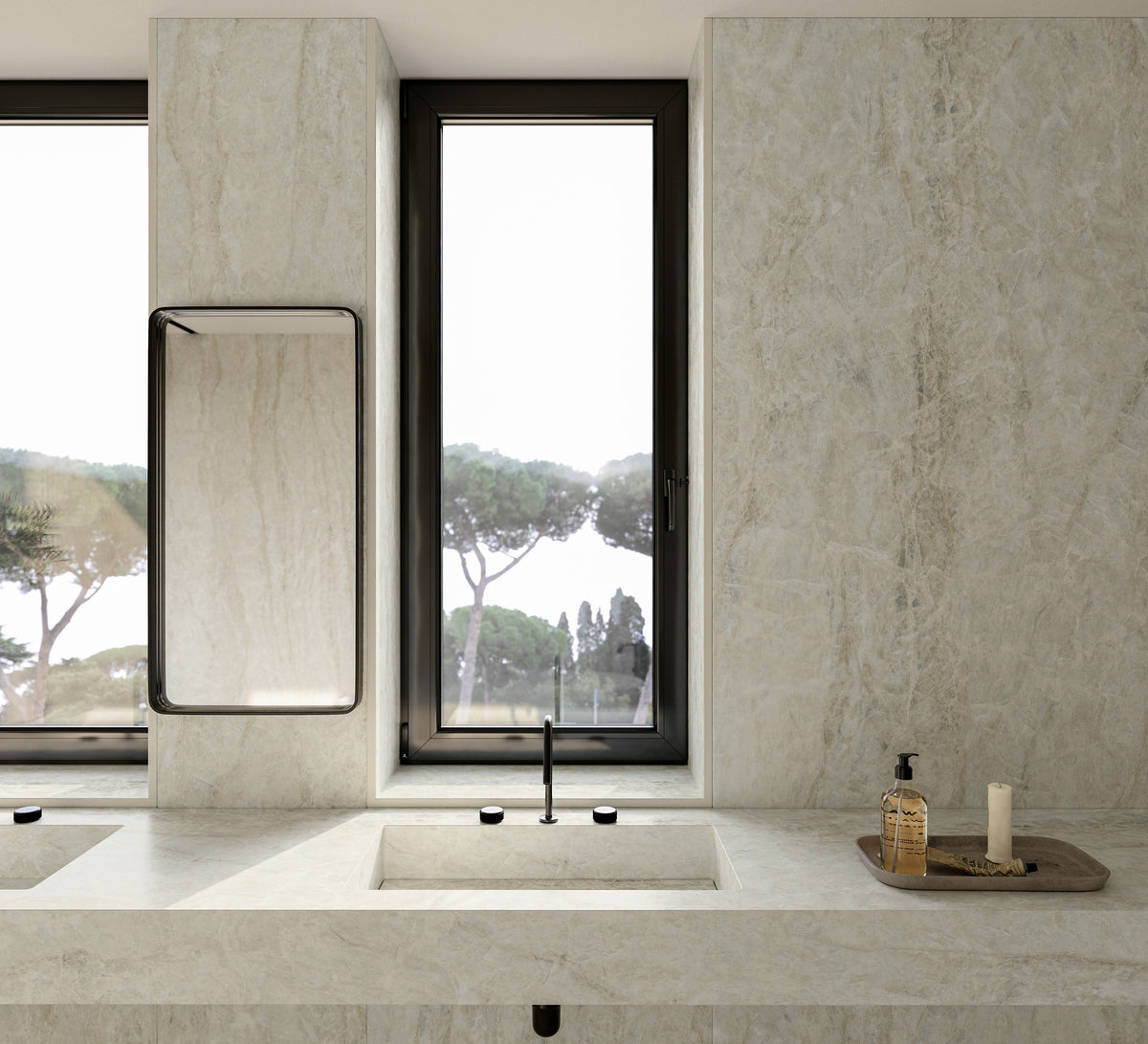 Dekton Nara in a bathroom, close-up (second photo)