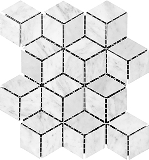 Diamond Cube 45x78 Carrara Marble Mosaic tile face, 282 x 244 mm