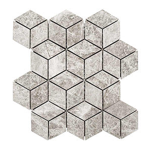 Diamond Cube 45x78 Silver Grey Marble Mosaic tile face, 282 x 244 mm