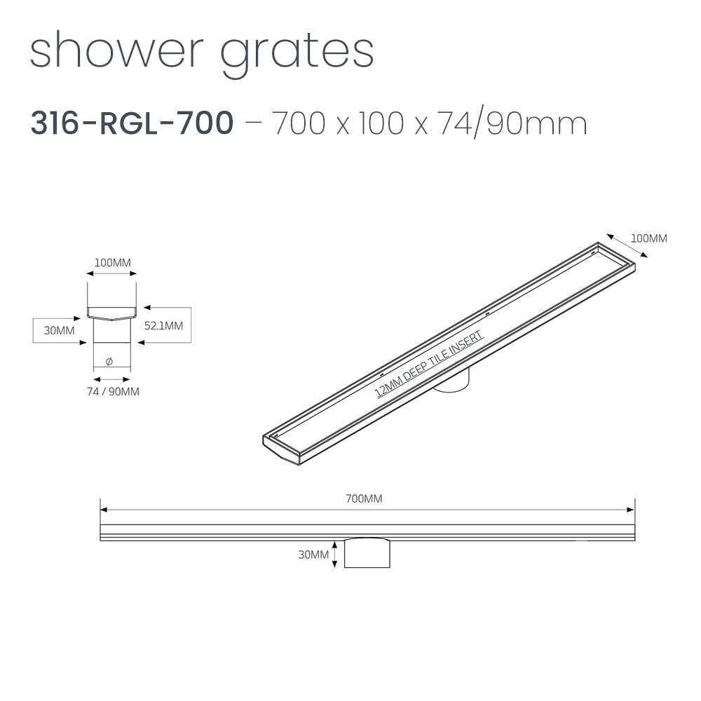 Linear Tile Insert Floor Grate - Radiant line drawing RGL-700