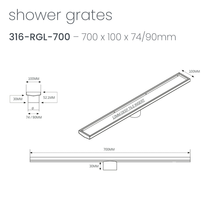 Linear Tile Insert Floor Grate - Radiant line drawing RGL-700