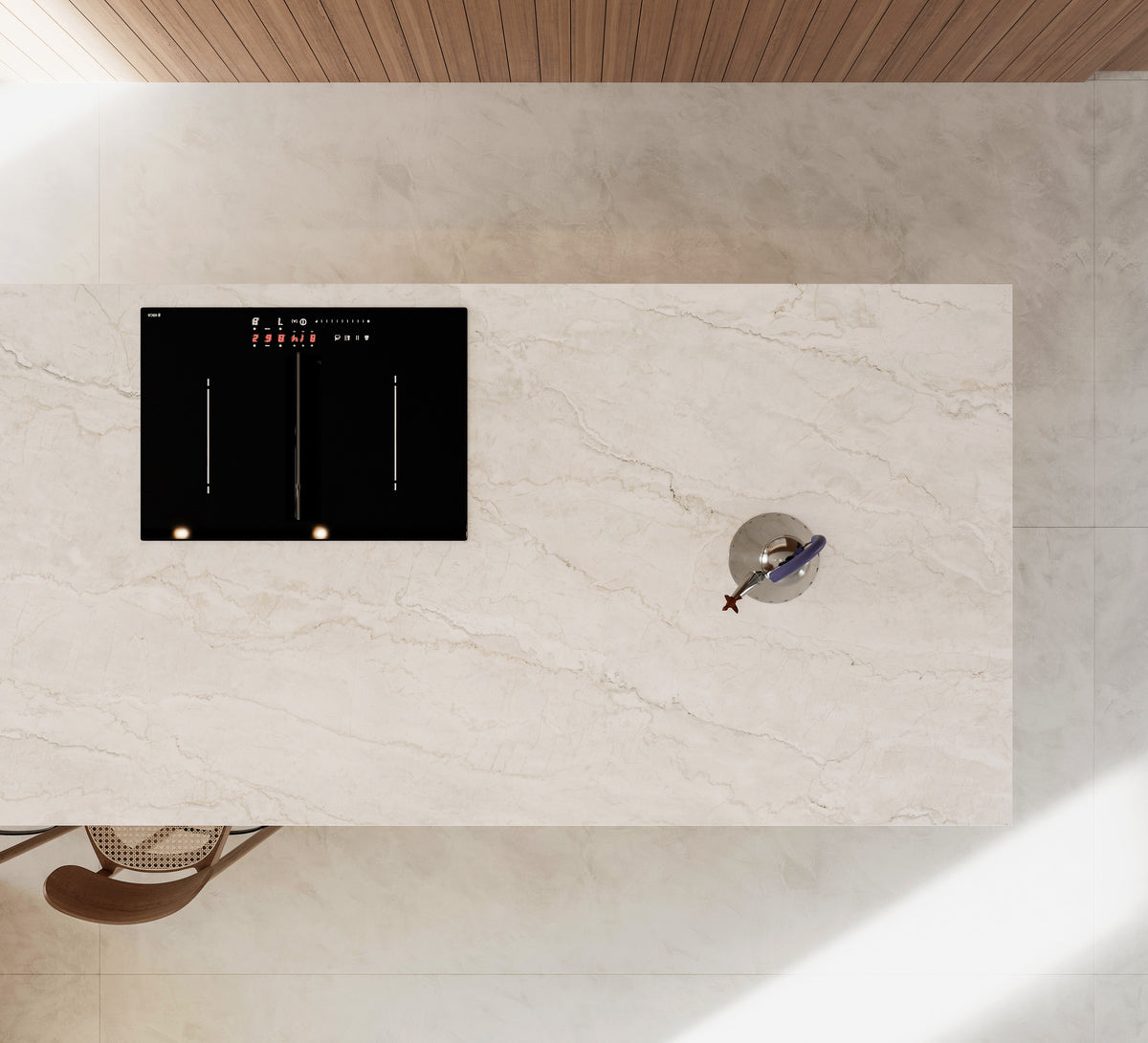 Dekton Thala in a kitchen, overhead view
