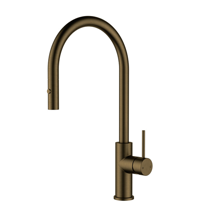 Otus Slimline Gooseneck Pull-Out Sink Mixer - Antique Brass