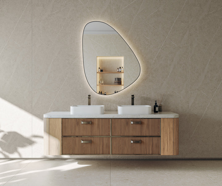 Dekton Adia in a bathroom with Dekton Polar