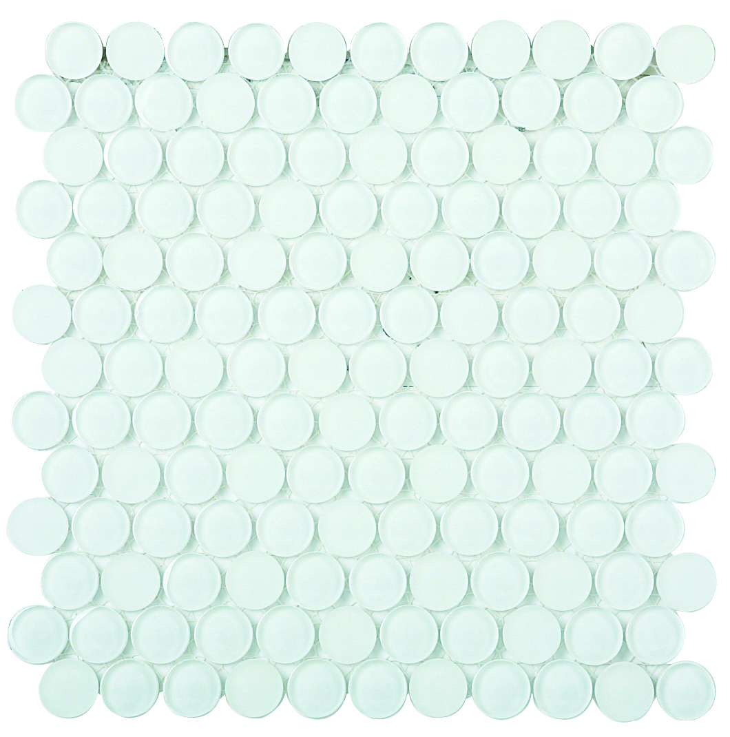 Round 25 ES58 Super White Glass Mosaic tile face, 290 x 290 mm