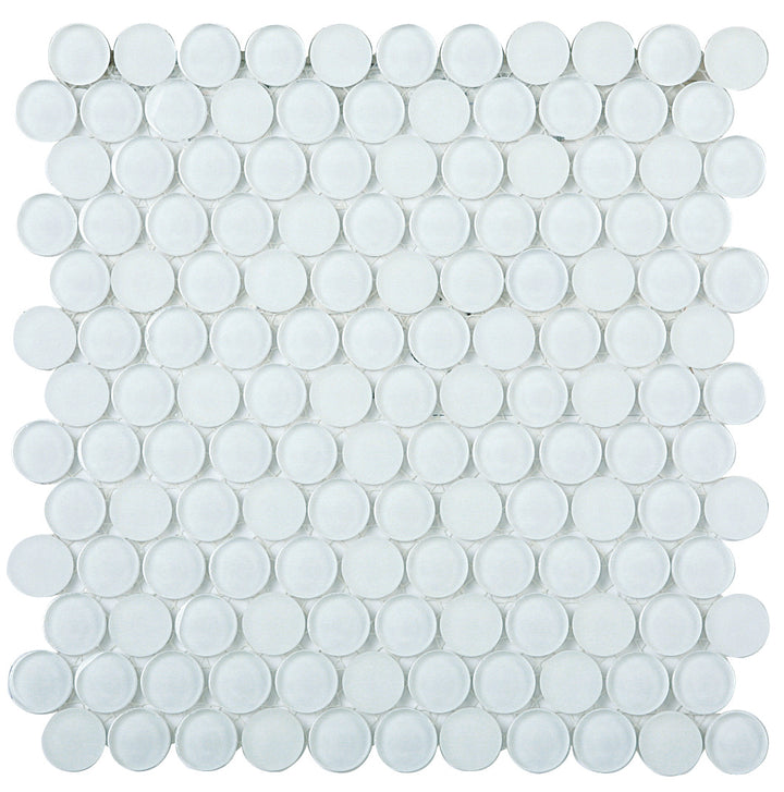 Round 25 ES58 Super White Glass Mosaic tile face, 290 x 290 mm