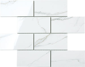 Euromarmo Statuario Venato Porcelain Mosaic tile face, 300 x 300 mm