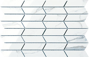 Euromarmo Statuario Venato Porcelain Mosaic – 30 x 90 mm, tile face