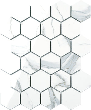 Euromarmo Statuario Venato Porcelain Mosaic tile face, 339 x 260 mm