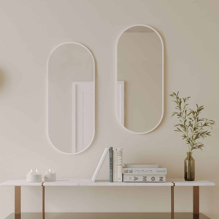 Modern Oblong Mirror with Portable Magnifier Milano White