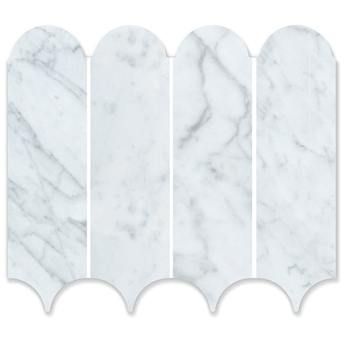Feather Bianco Carrara Marble Mosaic tile face, 338 x 268 mm