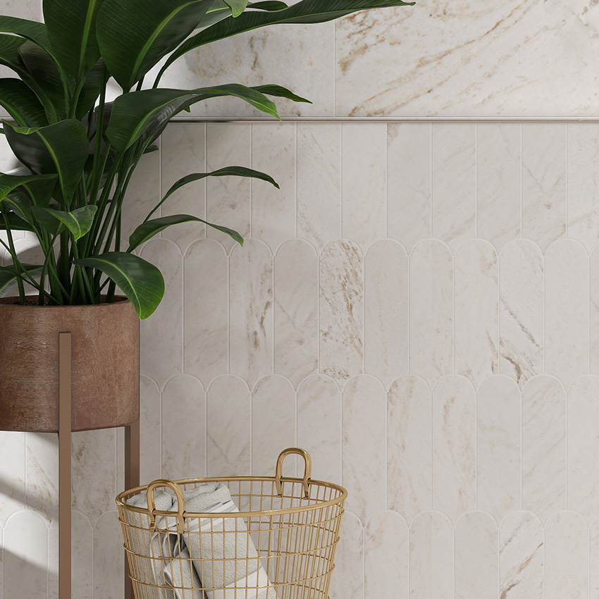 Feather Raw Silk Marble Mosaic installed