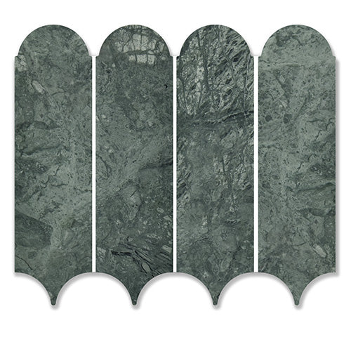Feather Verde Alpi Marble Mosaic tile face, 338 x 268 mm
