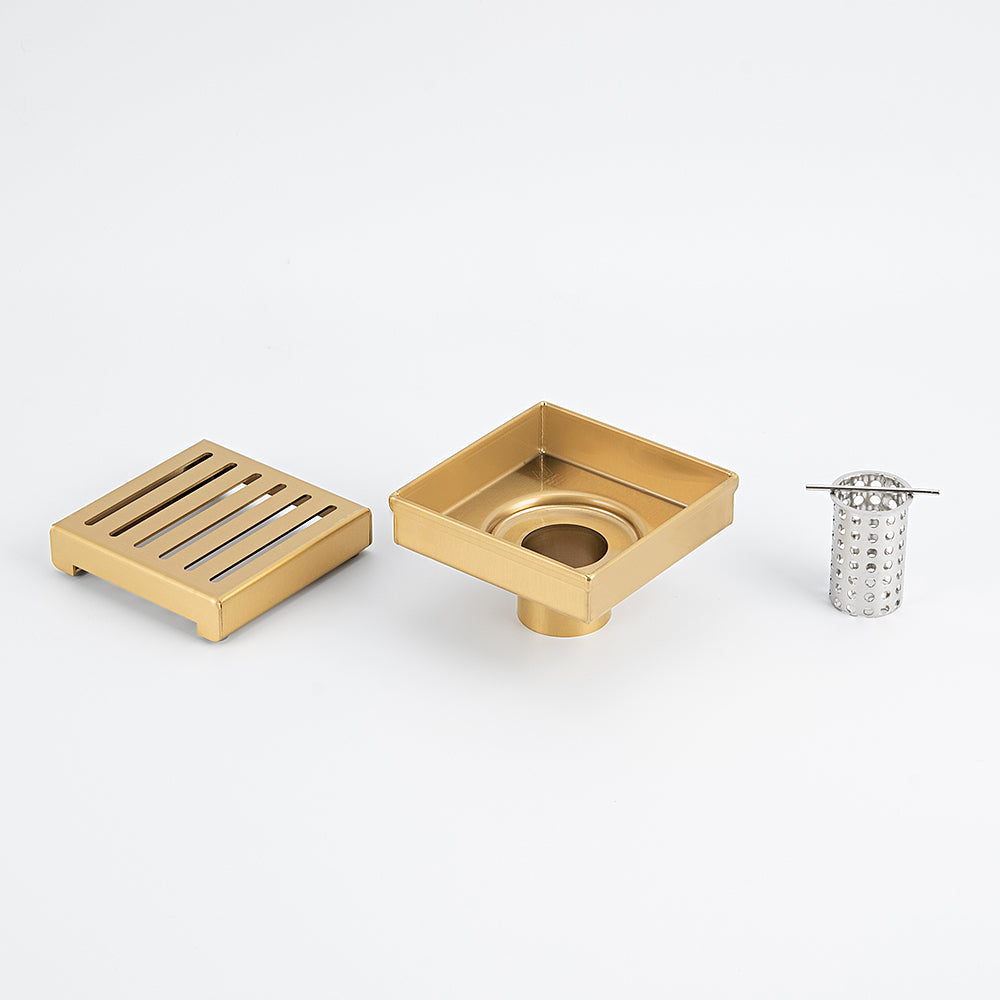 Square Slotted Floor Grate 100 x 100mm - Brushed Gold