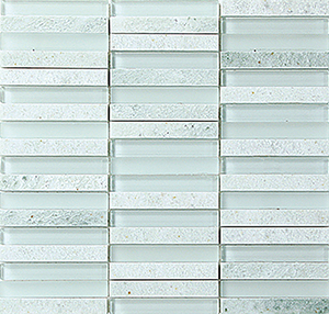 Glasstone SES03 Green Opal Blend Glass and Stone Mosaic – 15 x 100 mm, tile face