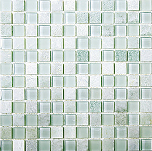 Glasstone SES03 Green Opal Blend Glass and Stone Mosaic – 25 x 25 mm, tile face