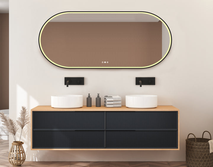 AURA Kapsel Pill LED Mirror - 1500 x 750mm Matte Black