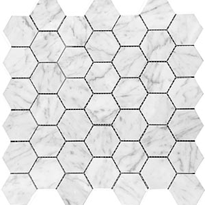 Hexagon 48x55 Carrara Marble Mosaic – 48 x 55 mm, tile face