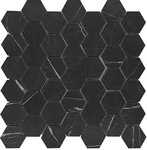 Hexagon 48x55 Pietra Grey Marble Mosaic tile face, 305 x 298 mm