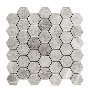 Hexagon 48x55 Silver Grey Marble Mosaic tile face, 305 x 298 mm