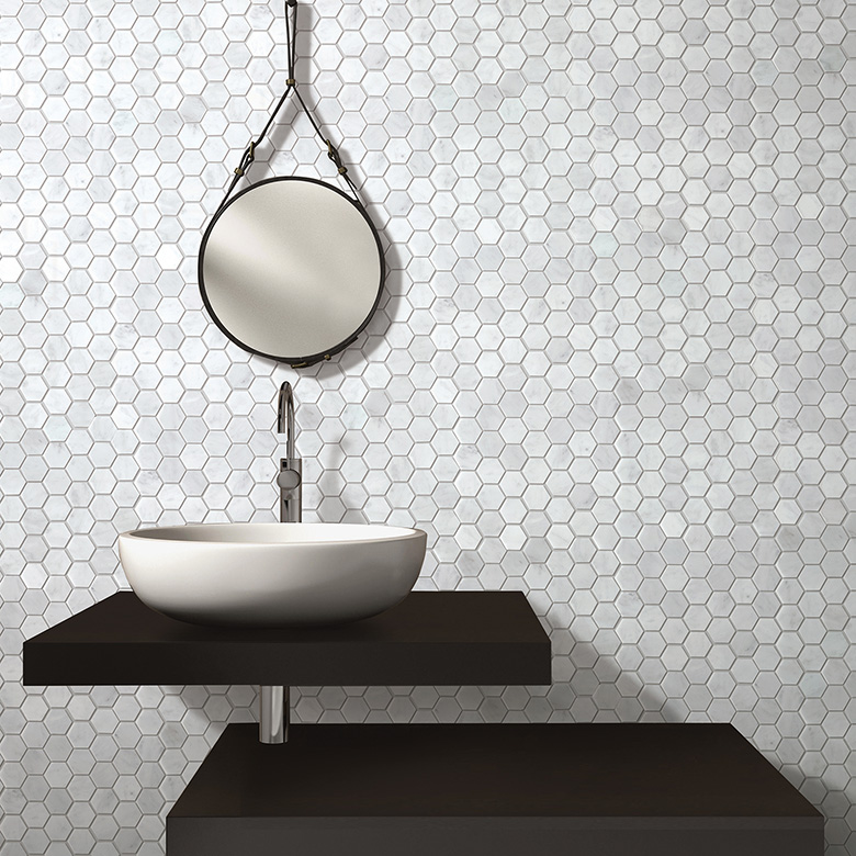 Hexagon Mosaics 48x55 marble installed