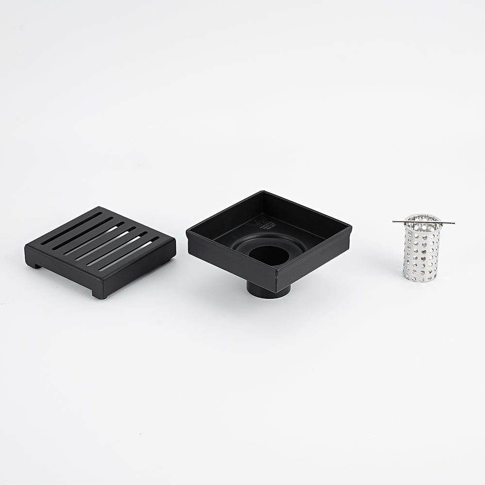Square Slotted Floor Grate 100 x 100mm - Matte Black