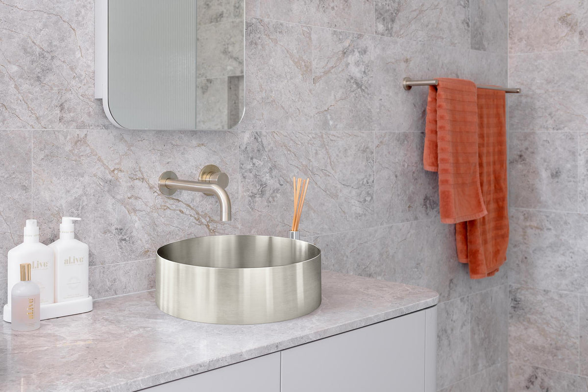 Lavello Round Steel Bathroom Basin 380 x 110 - PVD Brushed Nickel