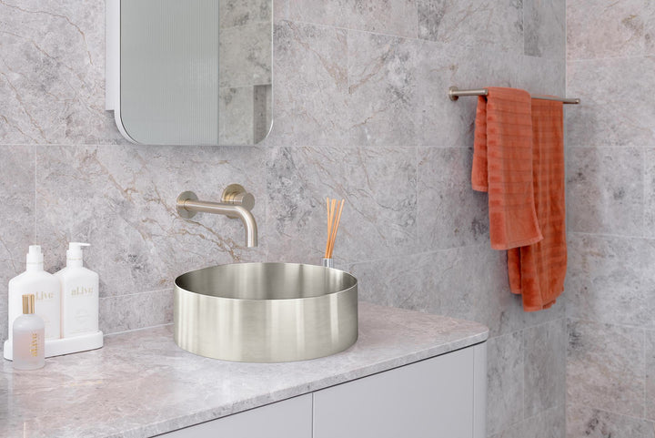 Lavello Round Steel Bathroom Basin 380 x 110 - PVD Brushed Nickel