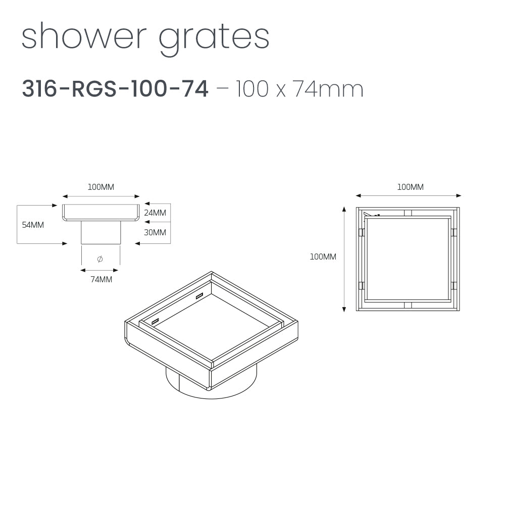 Square Tile Insert Floor Grate - Radiant line drawing RGS-100-74