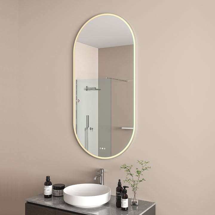 AURA Käpsel Pill LED Mirror - 545 x 1095mm Brushed Nickel
