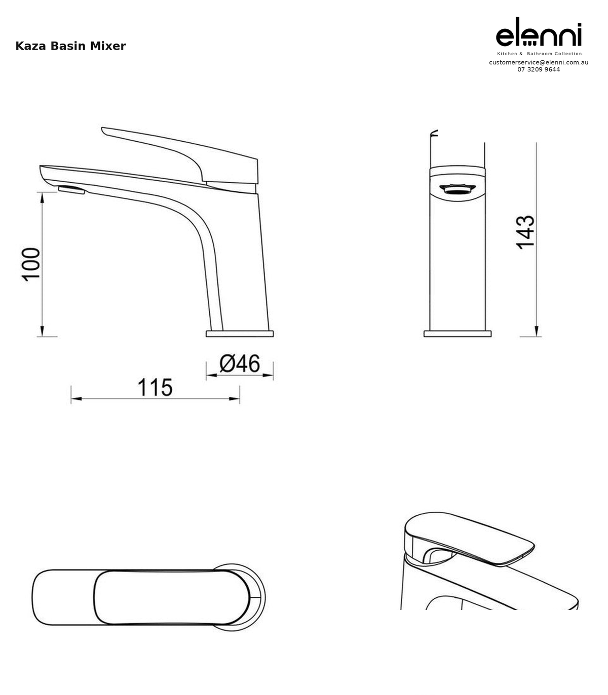 Elenni specification sheet - Kaza Basin Mixer