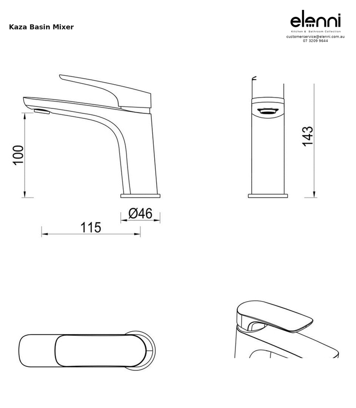 Elenni specification sheet - Kaza Basin Mixer