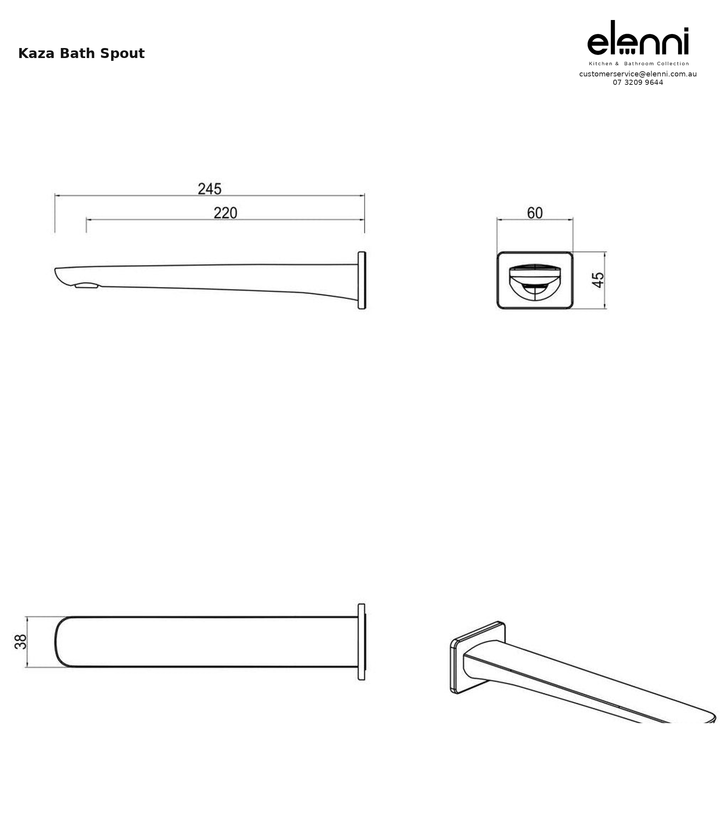 Elenni specification sheet - Kaza Bath Spout