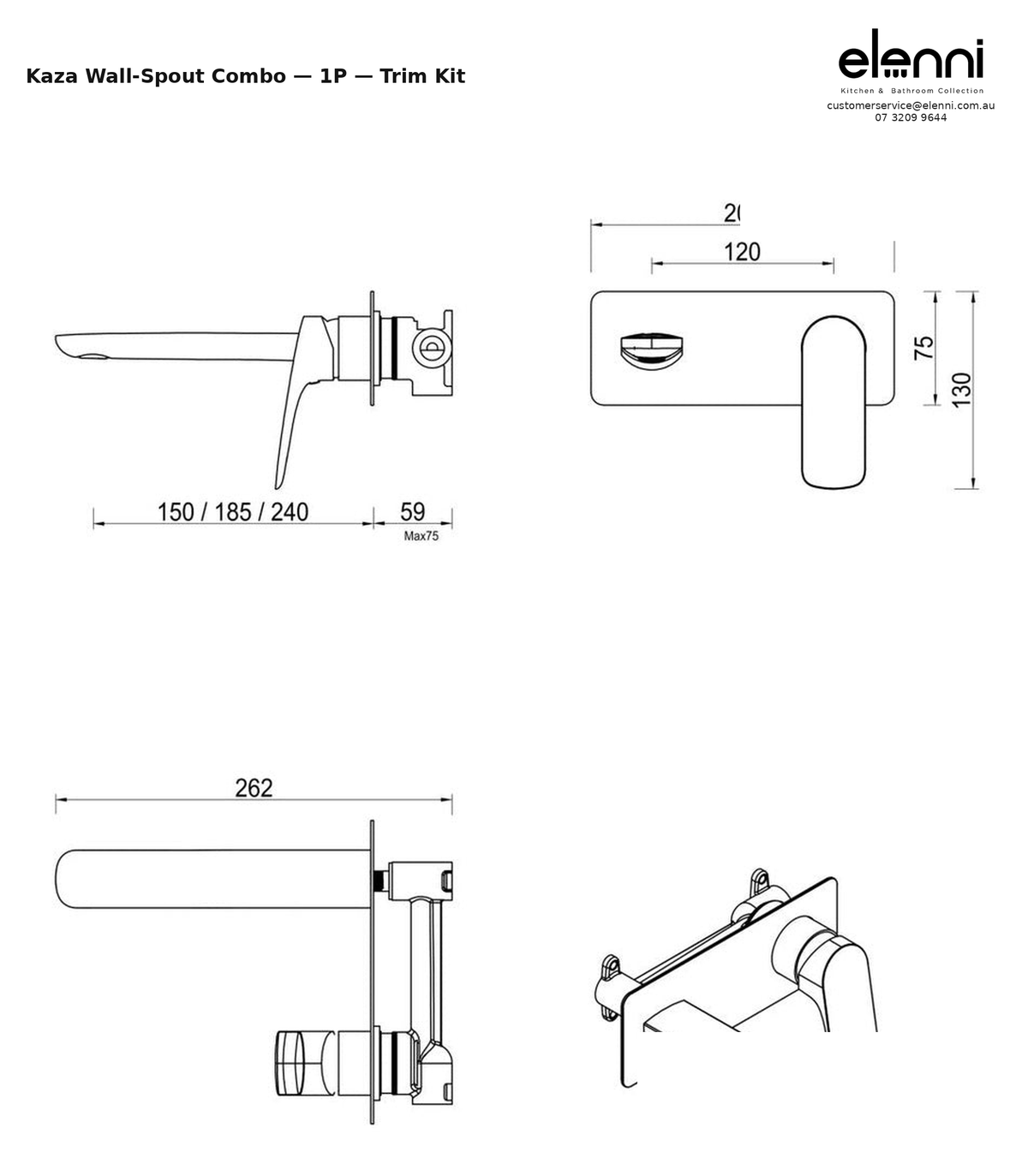 Elenni specification sheet - Kaza Wall-Spout Combo - 1P - Trim Kit
