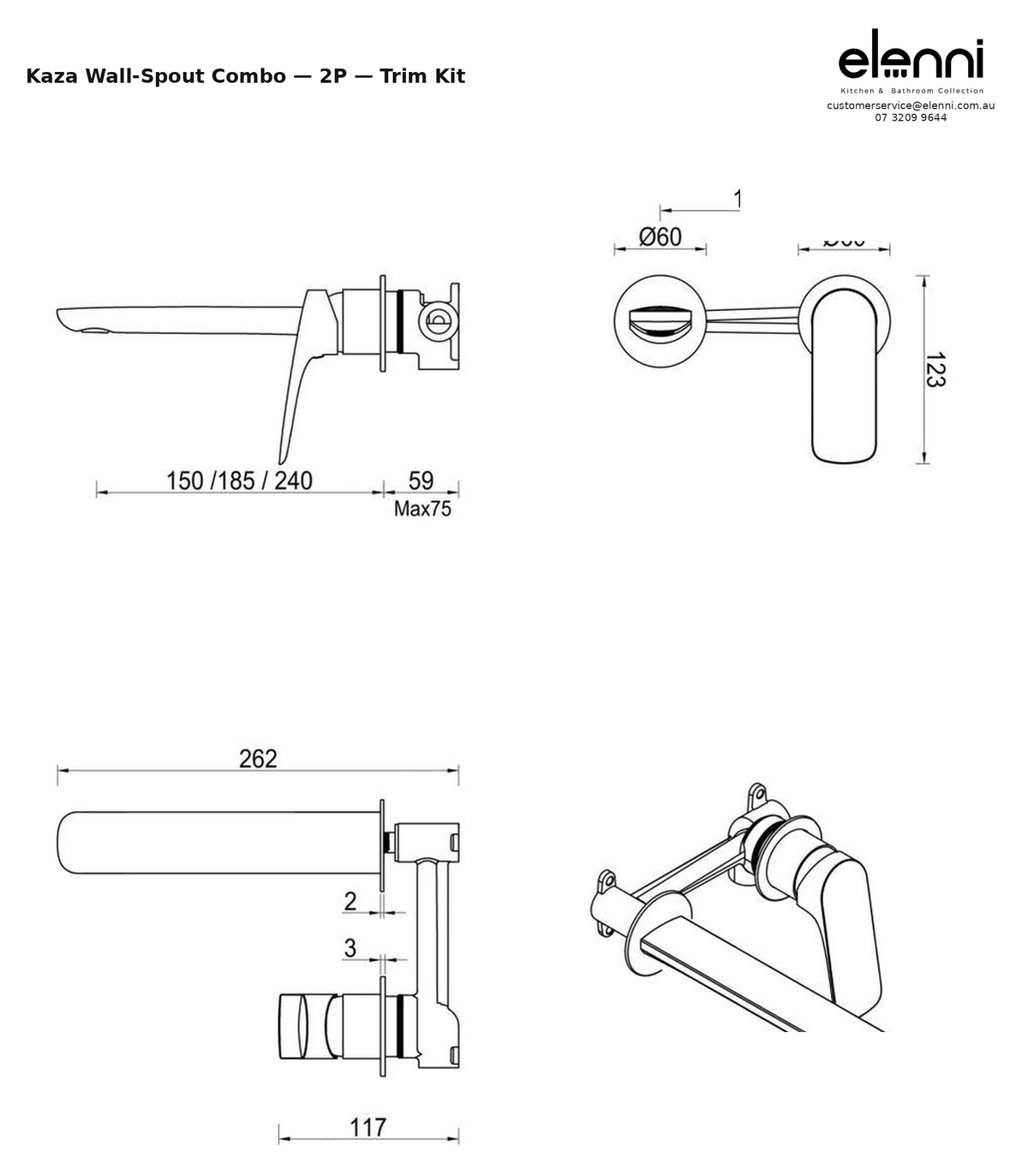 Elenni specification sheet - Kaza Wall-Spout Combo - 2P - Trim Kit
